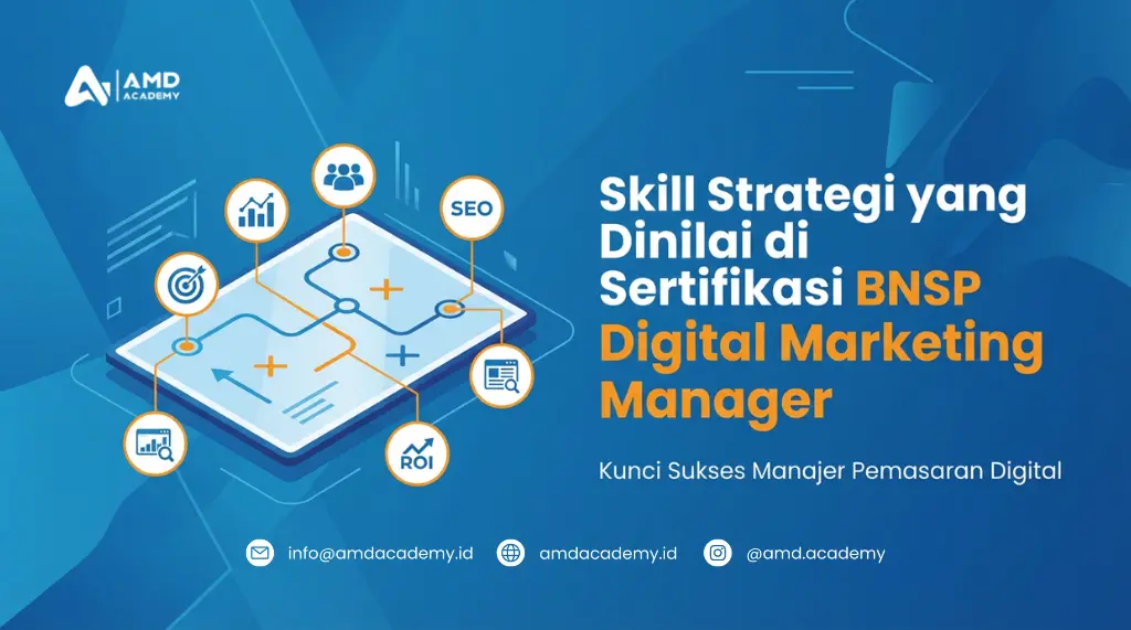 Infografik skill strategi yang dinilai di pelatihan dan sertifikasi BNSP Digital Marketing Manager.
