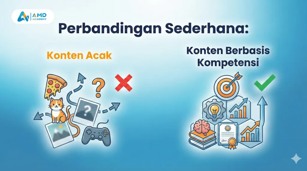 Perbandingan antara konten acak vs konten berbasis kompetensi yang terstruktur hasil dari pelatihan dan sertifikasi BNSP