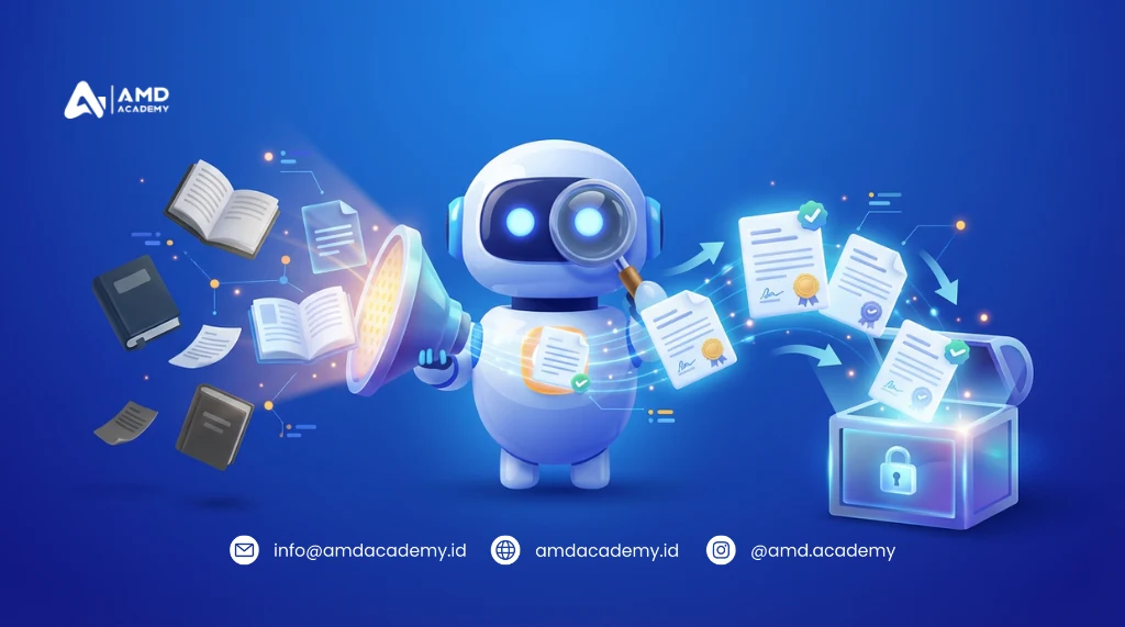 Robot AI memindai dokumen dan sertifikat ke arsip aman untuk pelatihan dan sertifikasi BNSP.