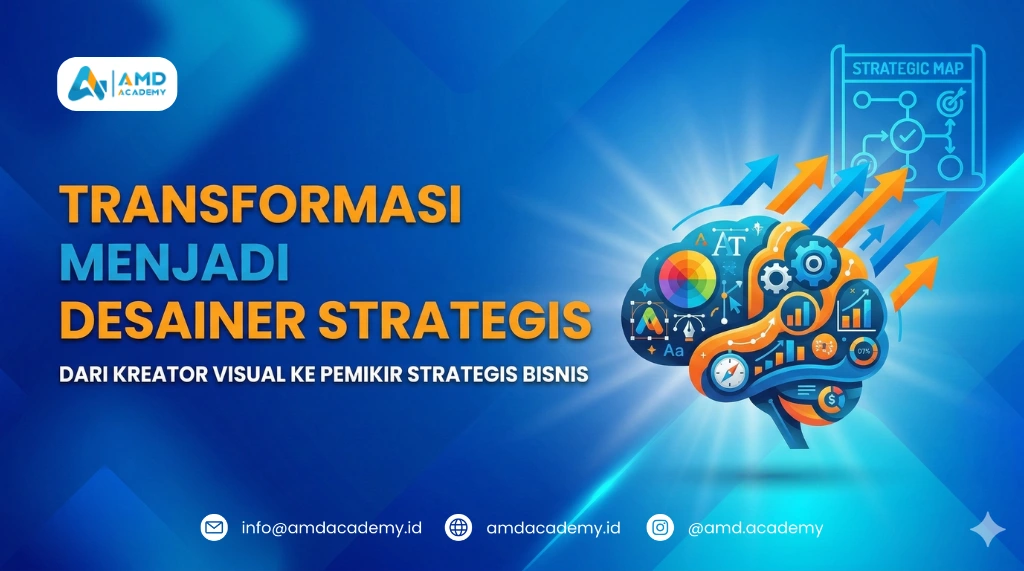 Ilustrasi transformasi menjadi desainer strategis bisnis dengan dukungan pelatihan dan sertifikasi BNSP.