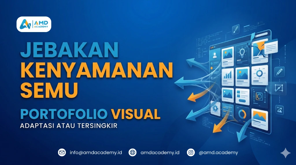 Poster edukasi mengenai adaptasi portofolio visual bagi desainer yang mengikuti pelatihan dan sertifikasi BNSP.