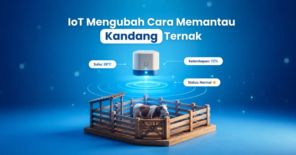 Ilustrasi sensor IoT memantau suhu dan kelembapan kandang ternak dalam materi pelatihan IoT AMD Academy